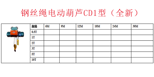 钢丝绳电动葫芦CD1型（